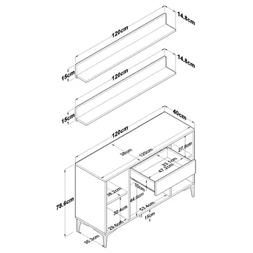 Multifunktionsskab Wallxpert Isla Shelf (120 x 78,6 x 40 cm) Hvid Valnød - Hvid og valnød - Hus & renovering - Køkken & bad - Køkken & bryggers