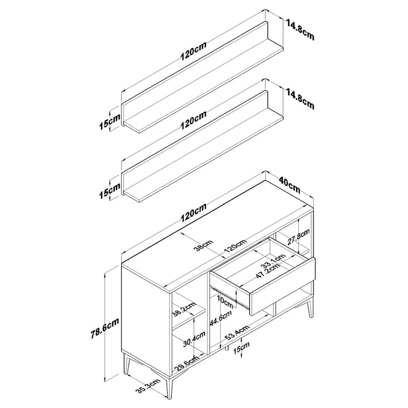 Multifunktionsskab Wallxpert Isla Shelf (120 x 78,6 x 40 cm) Hvid Valnød - Hvid og valnød - Hus & renovering - Køkken & bad - Køkken & bryggers