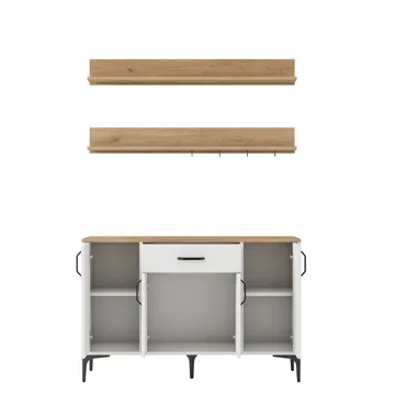 Multifunktionsskab Wallxpert Isla Shelf (120 x 78,6 x 40 cm) Hvid Valnød - Hvid og valnød - Hus & renovering - Køkken & bad - Køkken & bryggers