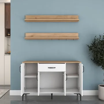 Multifunktionsskab Wallxpert Isla Shelf (120 x 78,6 x 40 cm) Hvid Valnød - Hvid og valnød - Hus & renovering - Køkken & bad - Køkken & bryggers