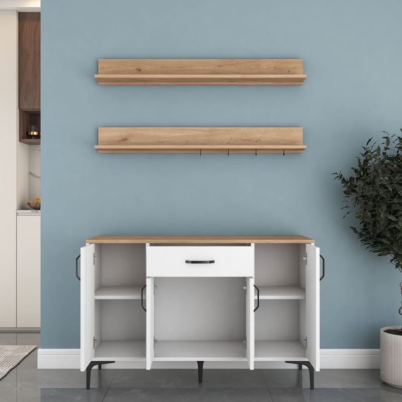 Multifunktionsskab Wallxpert Isla Shelf (120 x 78,6 x 40 cm) Hvid Valnød - Hvid og valnød - Hus & renovering - Køkken & bad - Køkken & bryggers