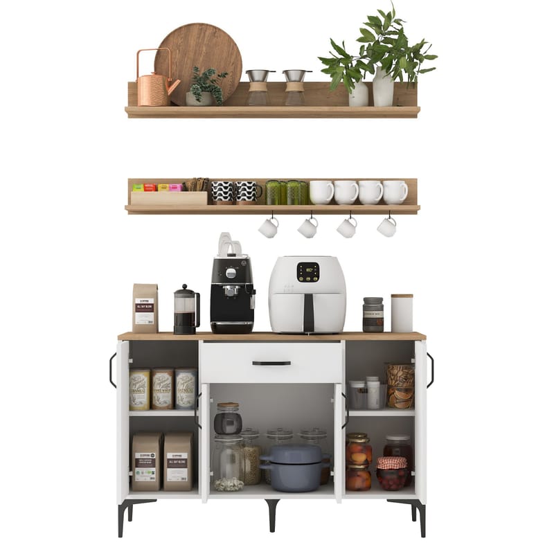 Multifunktionsskab Wallxpert Isla Shelf (120 x 78,6 x 40 cm) Hvid Valnød - Hvid og valnød - Hus & renovering - Køkken & bad - Køkken & bryggers