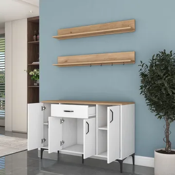 Multifunktionsskab Wallxpert Isla Shelf (120 x 78,6 x 40 cm) Hvid Valnød - Hvid og valnød - Hus & renovering - Køkken & bad - Køkken & bryggers