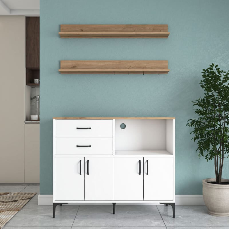 Multifunktionsskab Wallxpert Juna (120 x 98,8 x 40 cm) Hvid Valnød - Hvid og valnød - Hus & renovering - Køkken & bad - Køkken & bryggers