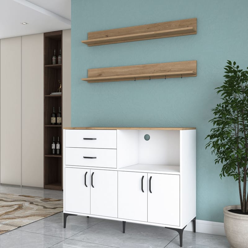 Multifunktionsskab Wallxpert Juna (120 x 98,8 x 40 cm) Hvid Valnød - Hvid og valnød - Hus & renovering - Køkken & bad - Køkken & bryggers