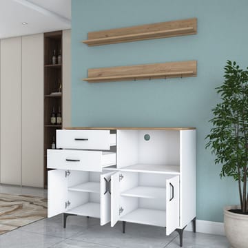 Multifunktionsskab Wallxpert Juna (120 x 98,8 x 40 cm) Hvid Valnød - Hvid og valnød - Hus & renovering - Køkken & bad - Køkken & bryggers