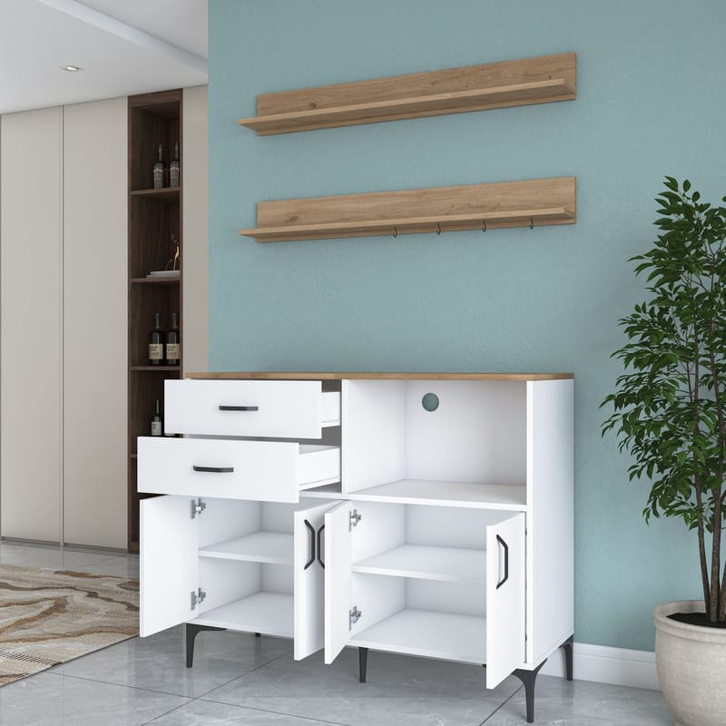 Multifunktionsskab Wallxpert Juna (120 x 98,8 x 40 cm) Hvid Valnød - Hvid og valnød - Hus & renovering - Køkken & bad - Køkken & bryggers
