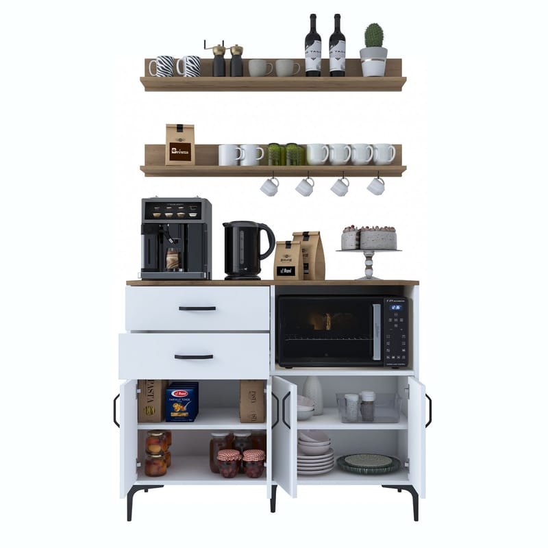 Multifunktionsskab Wallxpert Juna (120 x 98,8 x 40 cm) Hvid Valnød - Hvid og valnød - Hus & renovering - Køkken & bad - Køkken & bryggers