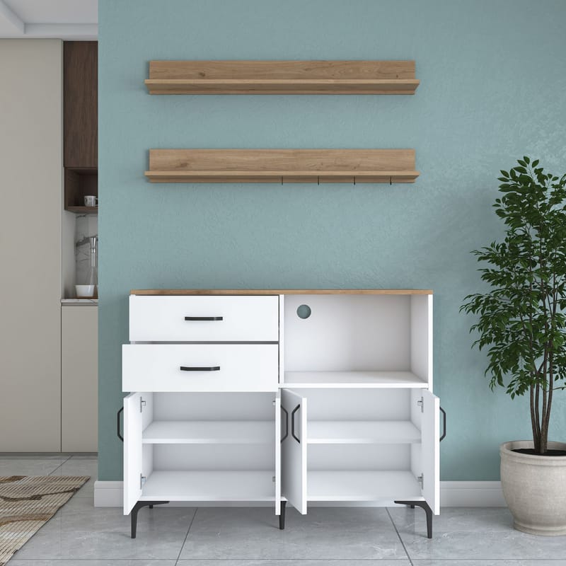 Multifunktionsskab Wallxpert Juna (120 x 98,8 x 40 cm) Hvid Valnød - Hvid og valnød - Hus & renovering - Køkken & bad - Køkken & bryggers