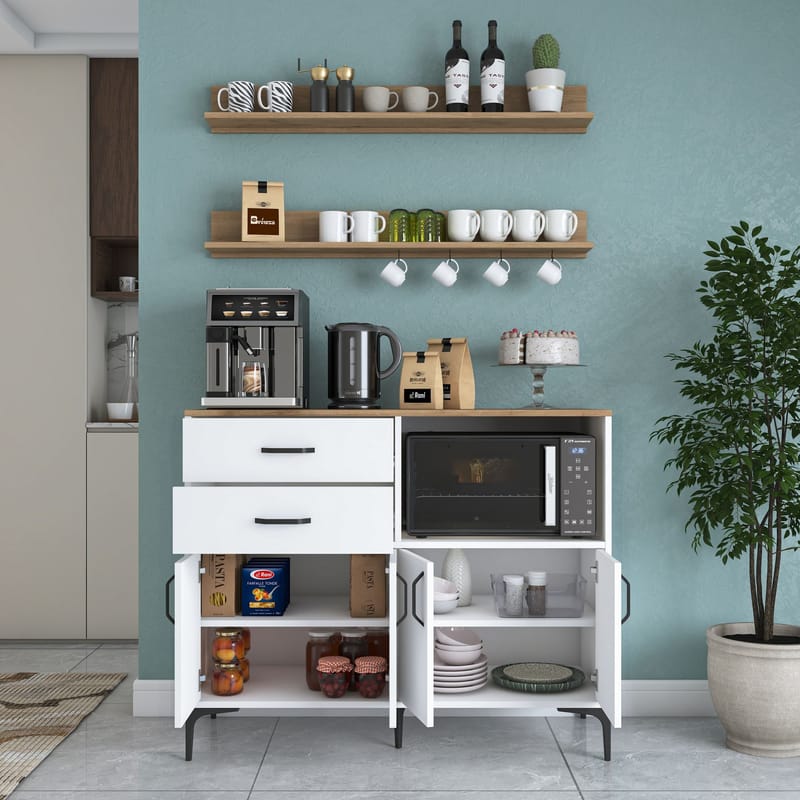 Multifunktionsskab Wallxpert Juna (120 x 98,8 x 40 cm) Hvid Valnød - Hvid og valnød - Hus & renovering - Køkken & bad - Køkken & bryggers