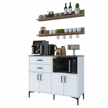 Multifunktionsskab Wallxpert Juna (120 x 98,8 x 40 cm) Hvid Valnød - Hvid og valnød - Hus & renovering - Køkken & bad - Køkken & bryggers