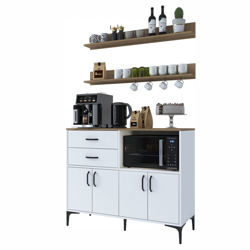 Multifunktionsskab Wallxpert Juna (120 x 98,8 x 40 cm) Hvid Valnød - Hvid og valnød - Hus & renovering - Køkken & bad - Køkken & bryggers