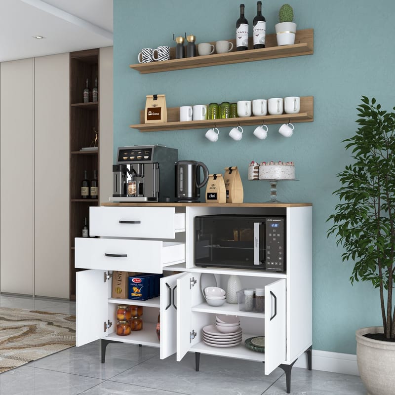 Multifunktionsskab Wallxpert Juna (120 x 98,8 x 40 cm) Hvid Valnød - Hvid og valnød - Hus & renovering - Køkken & bad - Køkken & bryggers