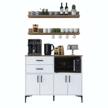 Multifunktionsskab Wallxpert Juna (120 x 98,8 x 40 cm) Hvid Valnød - Hvid og valnød - Hus & renovering - Køkken & bad - Køkken & bryggers