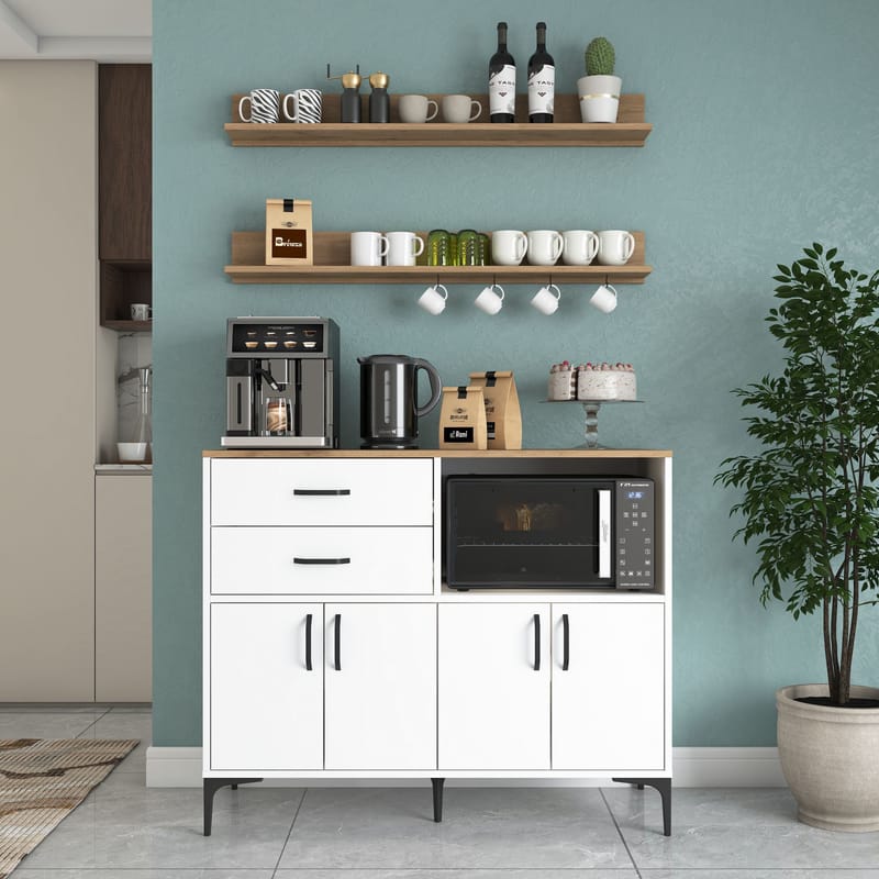 Multifunktionsskab Wallxpert Juna (120 x 98,8 x 40 cm) Hvid Valnød - Hvid og valnød - Hus & renovering - Køkken & bad - Køkken & bryggers
