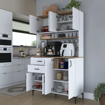 Multifunktionsskab Wallxpert Lora Shelf (120 x 204,2 x 45 cm) Hvid Valnød - Hvid og valnød - Hus & renovering - Køkken & bad - Køkken & bryggers