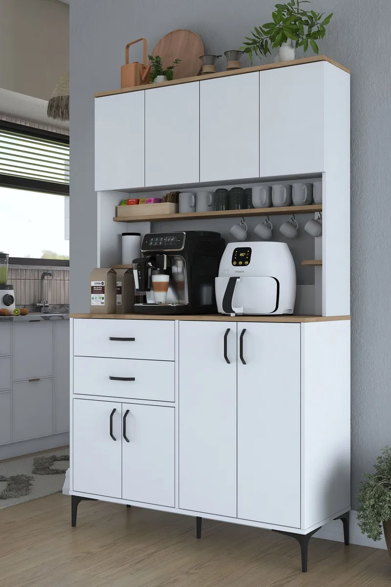 Multifunktionsskab Wallxpert Lora Shelf (120 x 204,2 x 45 cm) Hvid Valnød - Hvid og valnød - Hus & renovering - Køkken & bad - Køkken & bryggers