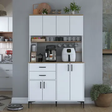Multifunktionsskab Wallxpert Lora Shelf (120 x 204,2 x 45 cm) Hvid Valnød - Hvid og valnød - Hus & renovering - Køkken & bad - Køkken & bryggers