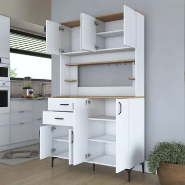 Multifunktionsskab Wallxpert Lora Shelf (120 x 204,2 x 45 cm) Hvid Valnød - Hvid og valnød - Hus & renovering - Køkken & bad - Køkken & bryggers