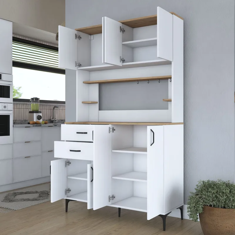 Multifunktionsskab Wallxpert Lora Shelf (120 x 204,2 x 45 cm) Hvid Valnød - Hvid og valnød - Hus & renovering - Køkken & bad - Køkken & bryggers
