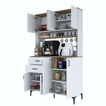 Multifunktionsskab Wallxpert Lora Shelf (120 x 204,2 x 45 cm) Hvid Valnød - Hvid og valnød - Hus & renovering - Køkken & bad - Køkken & bryggers