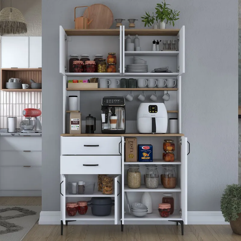 Multifunktionsskab Wallxpert Lora Shelf (120 x 204,2 x 45 cm) Hvid Valnød - Hvid og valnød - Hus & renovering - Køkken & bad - Køkken & bryggers