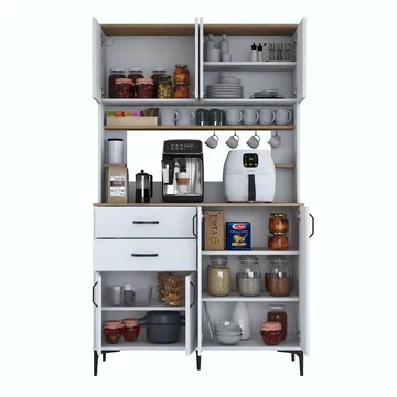 Multifunktionsskab Wallxpert Lora Shelf (120 x 204,2 x 45 cm) Hvid Valnød - Hvid og valnød - Hus & renovering - Køkken & bad - Køkken & bryggers