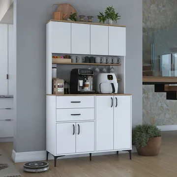 Multifunktionsskab Wallxpert Lora Shelf (120 x 204,2 x 45 cm) Hvid Valnød - Hvid og valnød - Hus & renovering - Køkken & bad - Køkken & bryggers