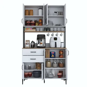 Multifunktionsskab Wallxpert Mira Shelf (120 x 218,6 x 45 cm) Hvid Valnød - Hvid og valnød - Hus & renovering - Køkken & bad - Køkken & bryggers