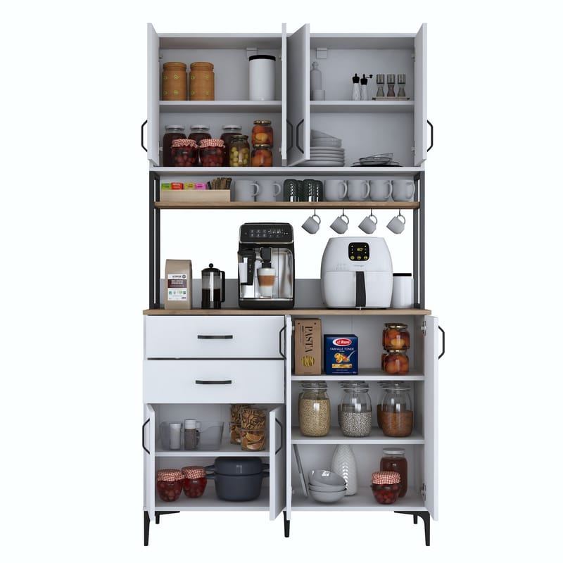 Multifunktionsskab Wallxpert Mira Shelf (120 x 218,6 x 45 cm) Hvid Valnød - Hvid og valnød - Hus & renovering - Køkken & bad - Køkken & bryggers