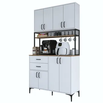 Multifunktionsskab Wallxpert Mira Shelf (120 x 218,6 x 45 cm) Hvid Valnød - Hvid og valnød - Hus & renovering - Køkken & bad - Køkken & bryggers