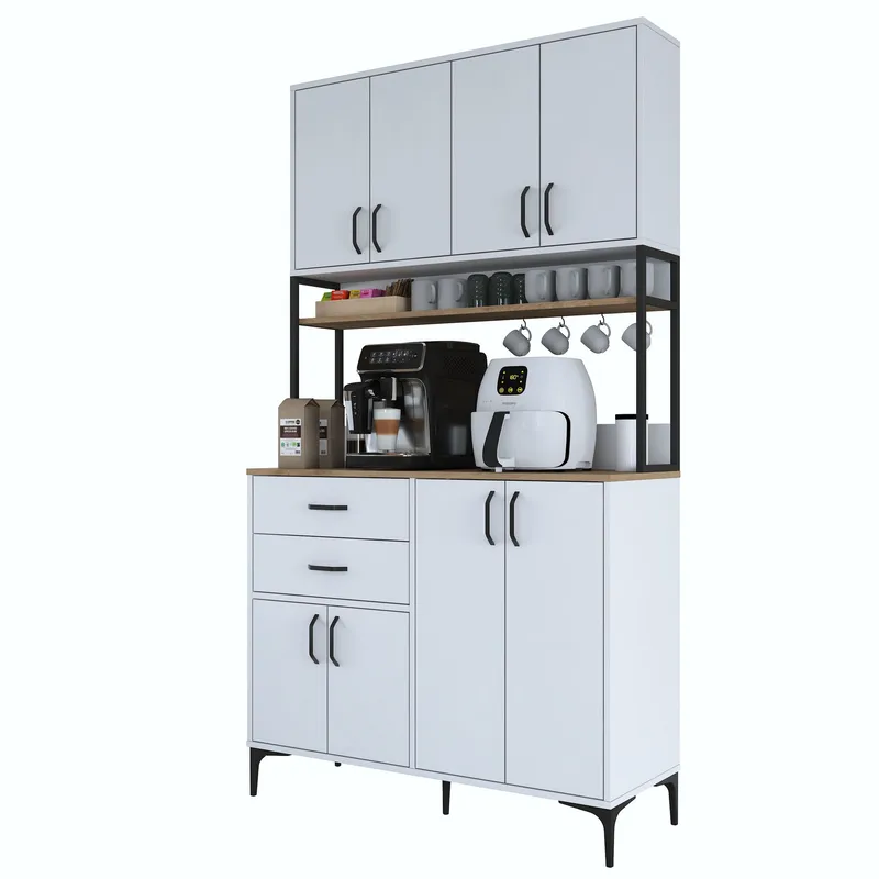 Multifunktionsskab Wallxpert Mira Shelf (120 x 218,6 x 45 cm) Hvid Valnød, Hvid og valnød