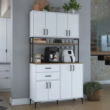 Multifunktionsskab Wallxpert Mira Shelf (120 x 218,6 x 45 cm) Hvid Valnød - Hvid og valnød - Hus & renovering - Køkken & bad - Køkken & bryggers