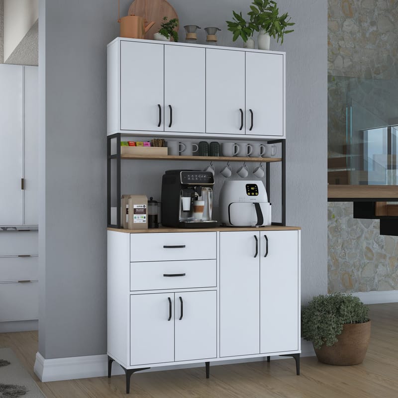 Multifunktionsskab Wallxpert Mira Shelf (120 x 218,6 x 45 cm) Hvid Valnød - Hvid og valnød - Hus & renovering - Køkken & bad - Køkken & bryggers