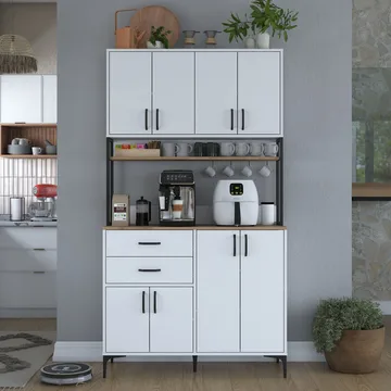 Multifunktionsskab Wallxpert Mira Shelf (120 x 218,6 x 45 cm) Hvid Valnød - Hvid og valnød - Hus & renovering - Køkken & bad - Køkken & bryggers