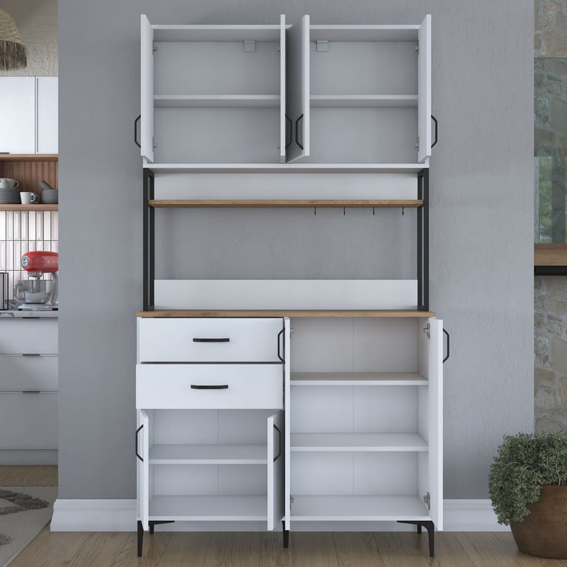 Multifunktionsskab Wallxpert Mira Shelf (120 x 218,6 x 45 cm) Hvid Valnød - Hvid og valnød - Hus & renovering - Køkken & bad - Køkken & bryggers