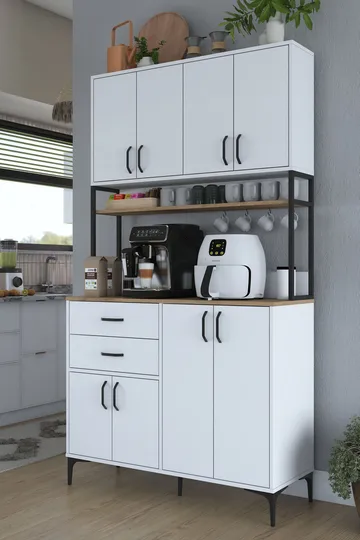 Multifunktionsskab Wallxpert Mira Shelf (120 x 218,6 x 45 cm) Hvid Valnød - Hvid og valnød - Hus & renovering - Køkken & bad - Køkken & bryggers