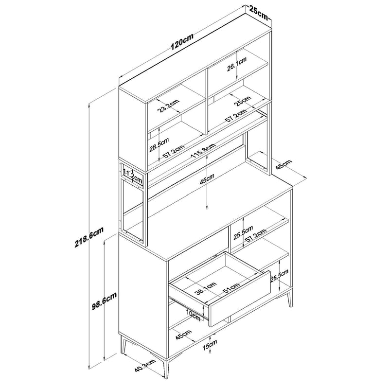 Multifunktionsskab Wallxpert Mira Shelf (120 x 218,6 x 45 cm) Hvid Valnød - Hvid og valnød - Hus & renovering - Køkken & bad - Køkken & bryggers