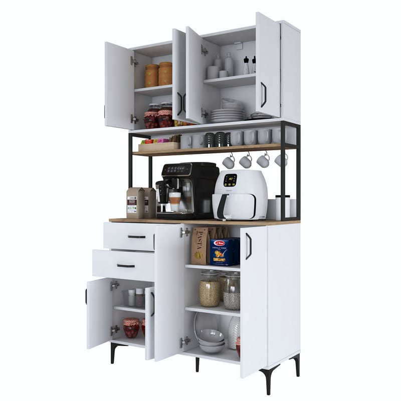 Multifunktionsskab Wallxpert Mira Shelf (120 x 218,6 x 45 cm) Hvid Valnød - Hvid og valnød - Hus & renovering - Køkken & bad - Køkken & bryggers