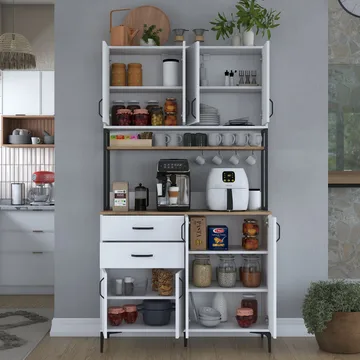 Multifunktionsskab Wallxpert Mira Shelf (120 x 218,6 x 45 cm) Hvid Valnød - Hvid og valnød - Hus & renovering - Køkken & bad - Køkken & bryggers