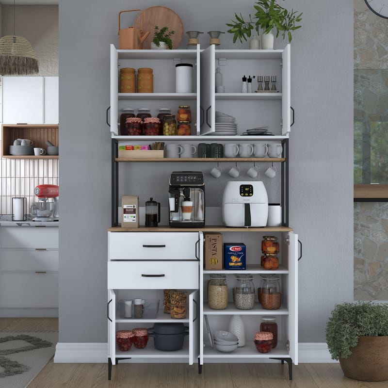 Multifunktionsskab Wallxpert Mira Shelf (120 x 218,6 x 45 cm) Hvid Valnød - Hvid og valnød - Hus & renovering - Køkken & bad - Køkken & bryggers