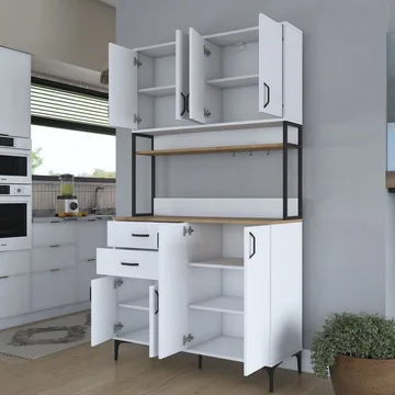 Multifunktionsskab Wallxpert Mira Shelf (120 x 218,6 x 45 cm) Hvid Valnød - Hvid og valnød - Hus & renovering - Køkken & bad - Køkken & bryggers