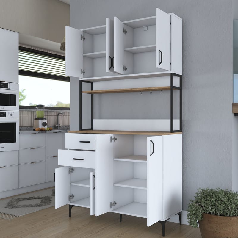 Multifunktionsskab Wallxpert Mira Shelf (120 x 218,6 x 45 cm) Hvid Valnød - Hvid og valnød - Hus & renovering - Køkken & bad - Køkken & bryggers