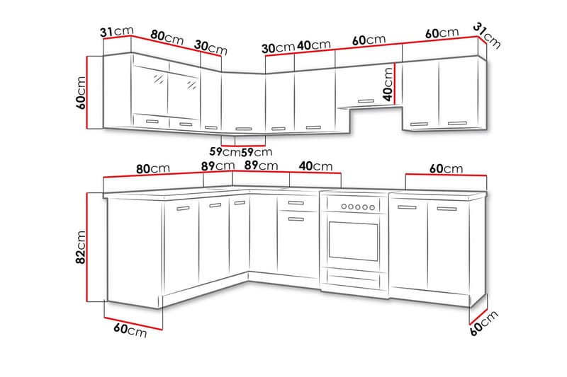 Omega Køkken møbelsæt - Hvid | Sort - Hus & renovering - Køkken & bad - Køkken & bryggers - Køkkenmøbler