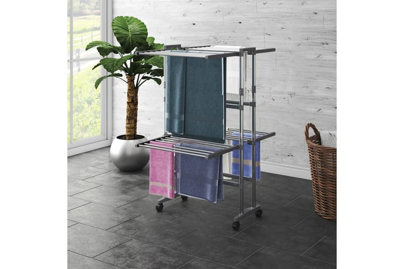beBasic tørrestativ 2 niveauer med hjul 60x70x106 cm sølvfarvet - SÃ¸lv - Have - Udendørs miljø