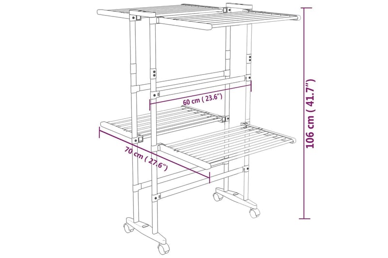 beBasic tørrestativ 2 niveauer med hjul 60x70x106 cm sølvfarvet - SÃ¸lv - Have - Udendørs miljø