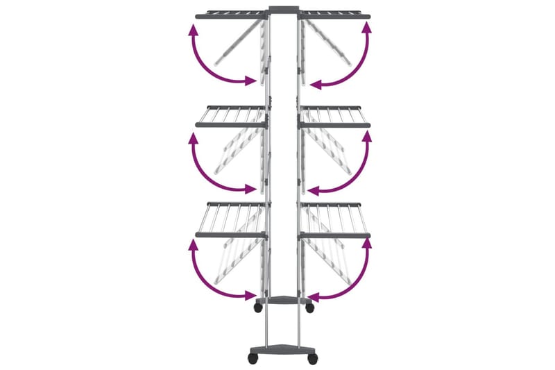 beBasic tørrestativ 3 niveauer med hjul 60x70x166 cm sølvfarvet - SÃ¸lv - Have - Udendørs miljø