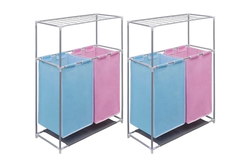 sektionsinddelt vasketøjskurv 2 stk. m. tørrehylde - Flerfarvet - Badeværelsestilbehør - Vasketøjskurv