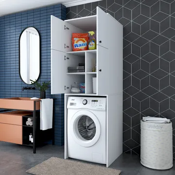 Vaskemaskineskab Wallxpert Cleo Shelf (65 x 193,6 x 62,5 cm) Hvid - Hvid - Hus & renovering - Køkken & bad - Køkken & bryggers