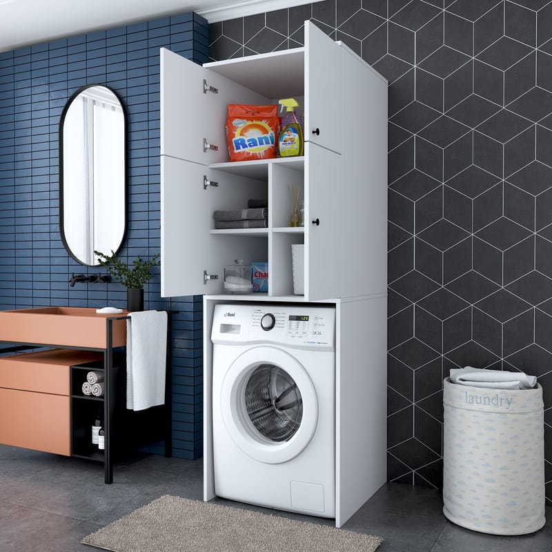 Vaskemaskineskab Wallxpert Cleo Shelf (65 x 193,6 x 62,5 cm) Hvid - Hvid - Hus & renovering - Køkken & bad - Køkken & bryggers